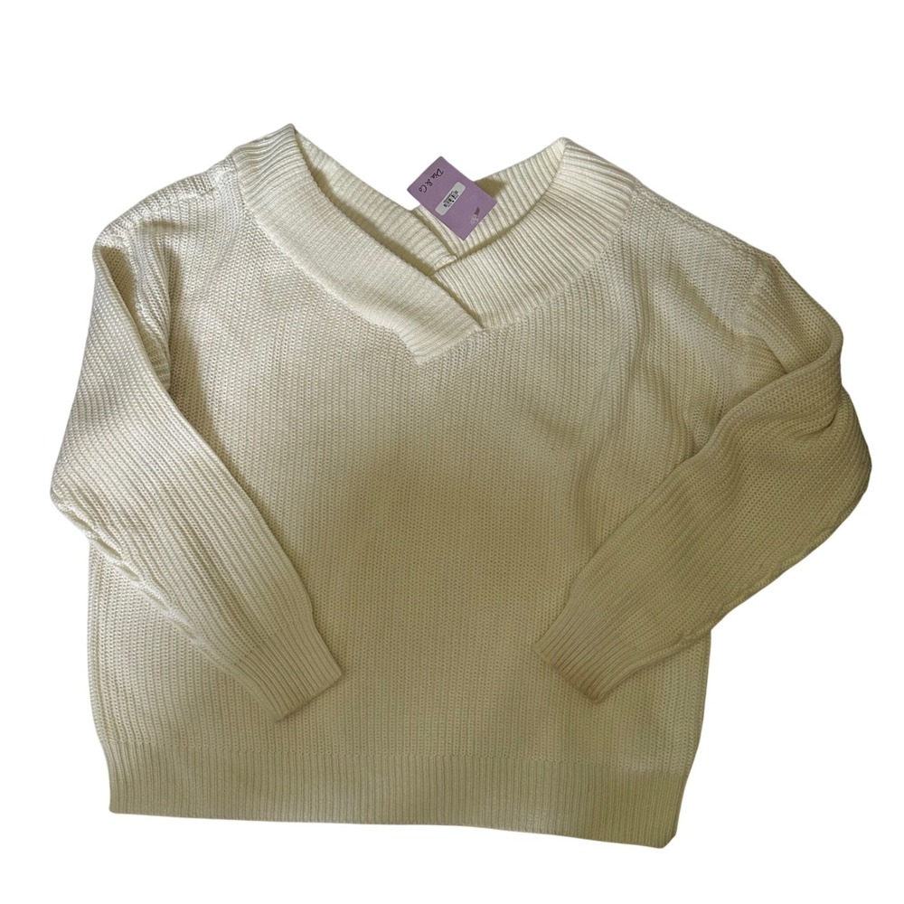 Meri‎ Skye Dia & Co. Women's Cream V-Neck Knit Sweater 3X Plus Size